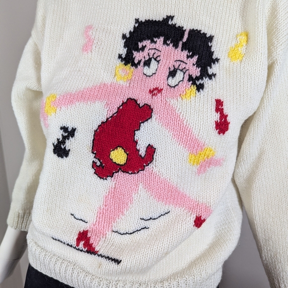 Handmade Betty Boop Knit Sweater Vintage Style Cropped Graphic Pullover Petite X - Picture 3 of 6